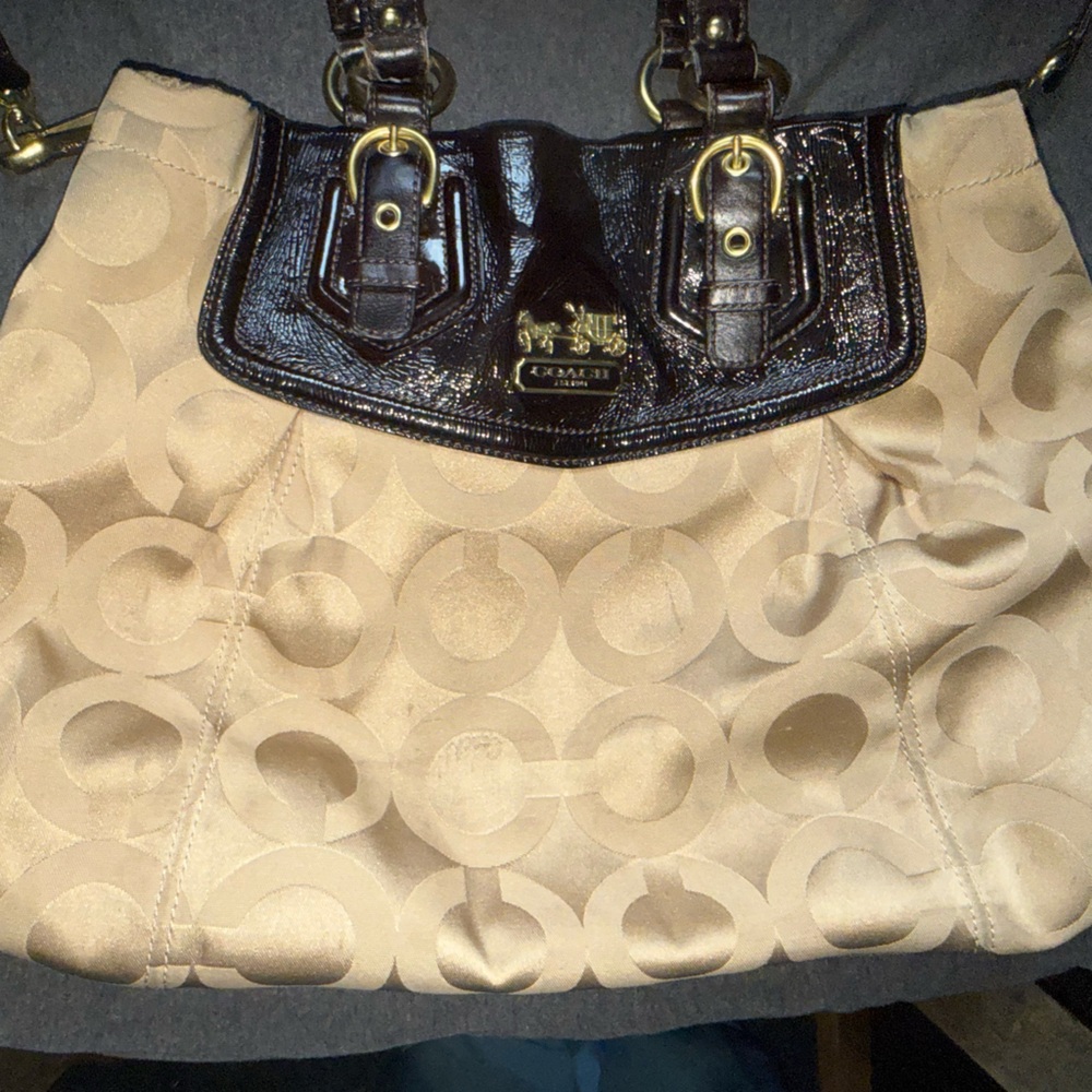 Coach 2009 Tan and Dark Brown Shoulder Bag